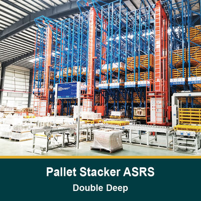Transstockeur à palettes double profondeur pour système ASRS, SRM (Machine de stockage et de récupération) supporté au sol, Système de stockage et de récupération automatisé, Entrepôt à température ambiante et entrepôt frigorifique