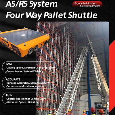 B13 ASRS Système de navette à quatre voies Automatisation plus élevée entrepôt de stockage Plateaux de navette en acier