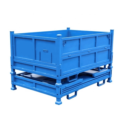 B48 : Traitement de revêtement en poudre à longue durée de vie, entrepôt pliable en métal, cage de stockage en acier, palette à demi-porte basculante, caisse de stockage