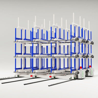 Systèmes automatiques de chargement et de déchargement de rayonnage en porte-à-faux télescopique mobile électrique pour le rayonnage de stockage d'entrepôt de produits longs
