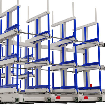 Systèmes automatiques de chargement et de déchargement de rayonnage en porte-à-faux télescopique mobile électrique pour le rayonnage de stockage d'entrepôt de produits longs